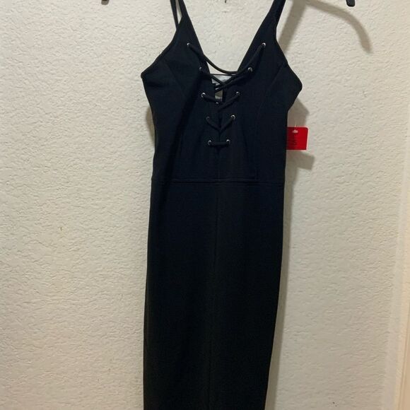 Leith Nordstrom Lace Up Front Bodycon Dress Sleeveless Black Size Small H5 - Picture 6 of 9
